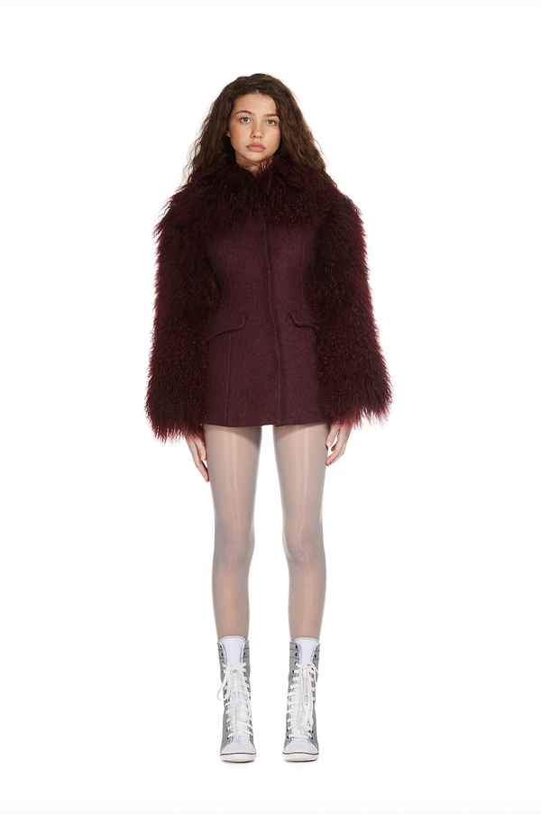 Sinead Gorey Wool Tailored Coat With Mongolian Fur Sleeves And Collar