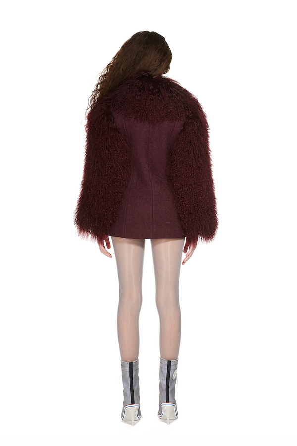 Sinead Gorey Wool Tailored Coat With Mongolian Fur Sleeves And Collar