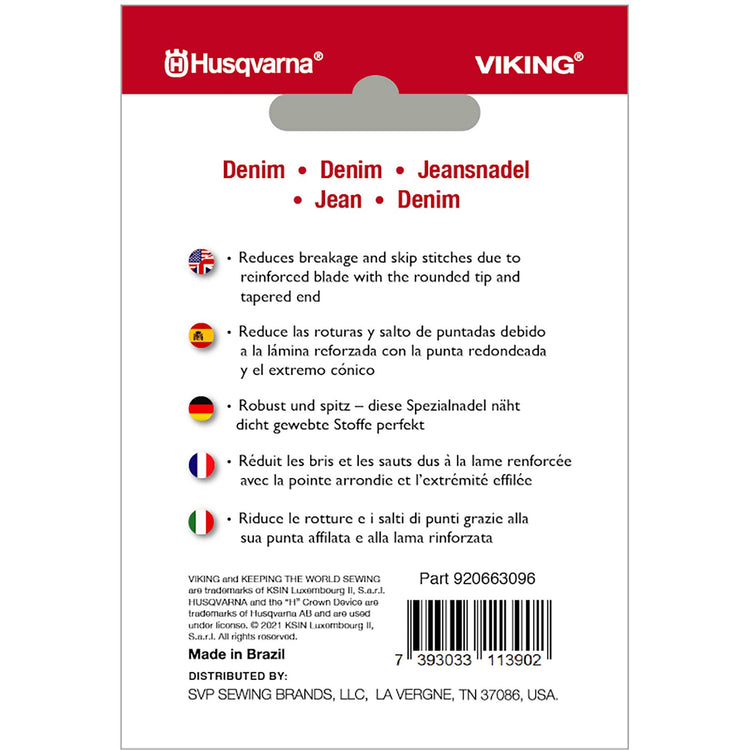 singer HUSQVARNA® VIKING® Denim Needles Assorted Sizes 5-pack