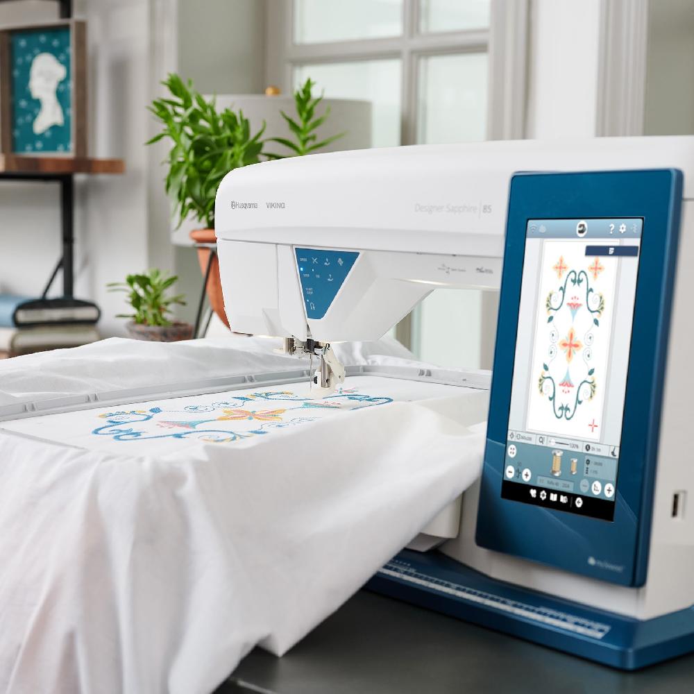 Singer HUSQVARNA® VIKING® DESIGNER SAPPHIRE™ 85 Sewing & Embroidery Machine Embroidery Month Bundle