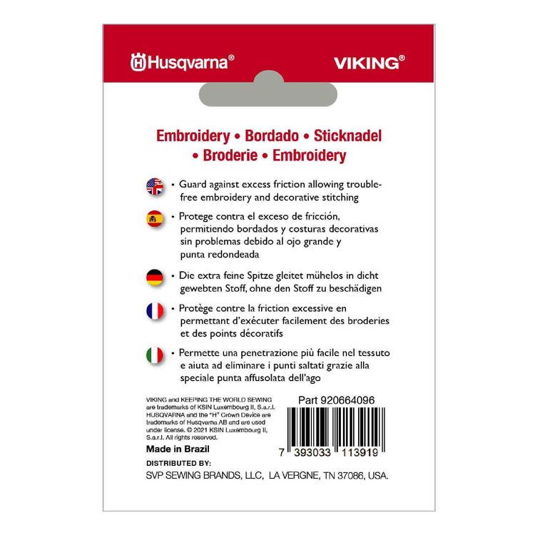 singer HUSQVARNA® VIKING® Embroidery Needles Size 80/12 5-Pack