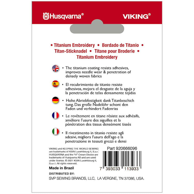 singer HUSQVARNA® VIKING® Titanium Embroidery Needles Size 90/14 5-Pack