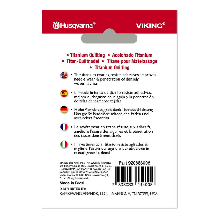 singer HUSQVARNA® VIKING® Titanium Quilting Needles Size 80/12 5-Pack