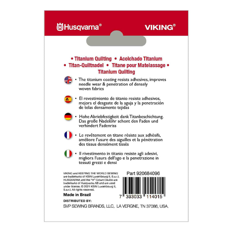singer HUSQVARNA® VIKING® Titanium Quilting Needles Size 90/14 5-Pack