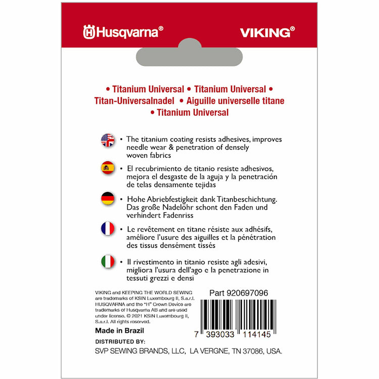 singer HUSQVARNA® VIKING® Titanium Universal Needles Size 80/12 5-Pack