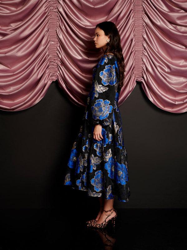 Sister Jane Blues Jacquard Midi Dress