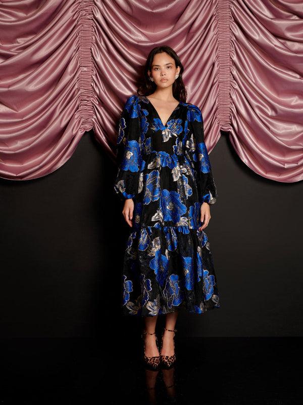 Sister Jane Blues Jacquard Midi Dress