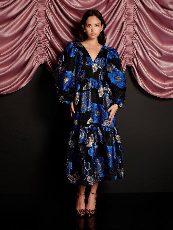 sister jane Blues Jacquard Midi Dress