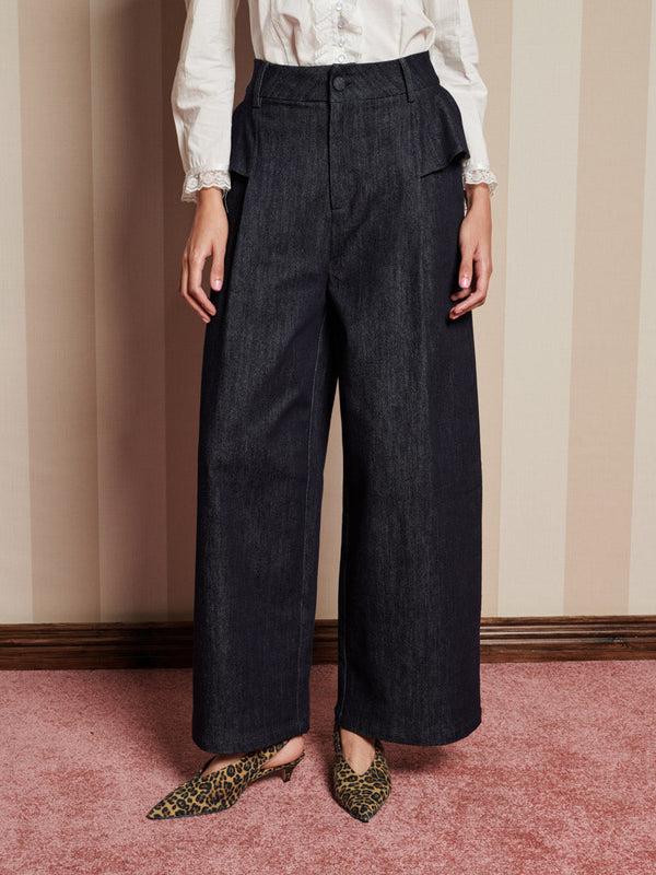 sister jane Curio Denim Ruffle Trousers