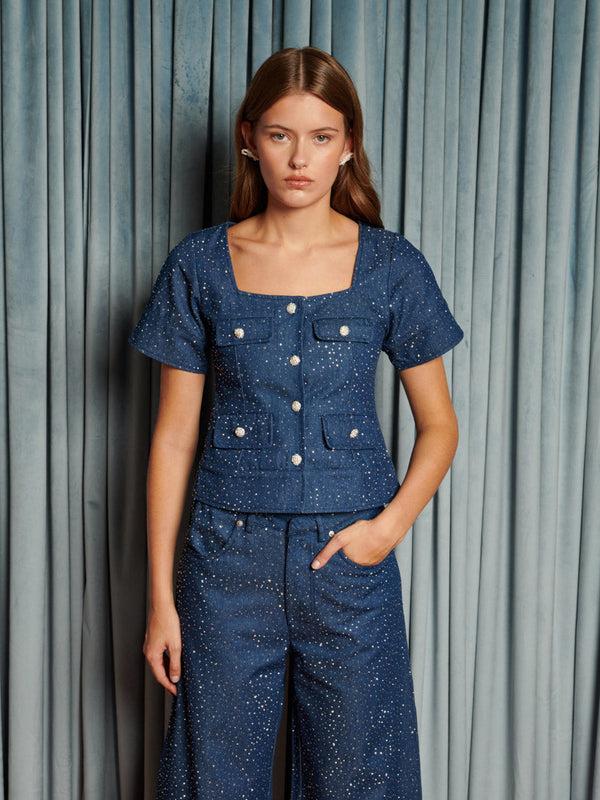 sister jane Daze Embellished Denim Top
