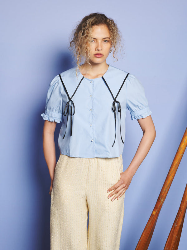 sister jane Glassy Bowed Collar Blouse
