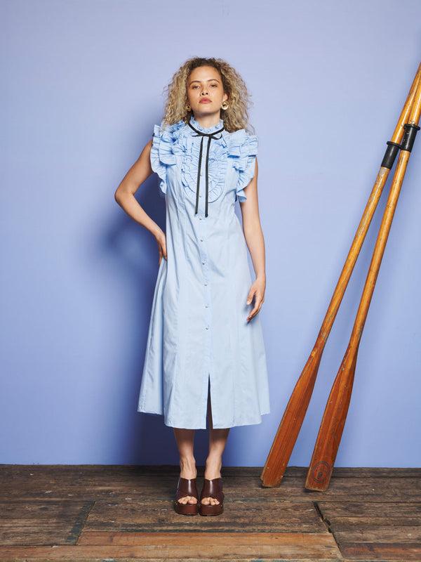 Sister Jane Glassy Ruffle Pleat Midi Dress