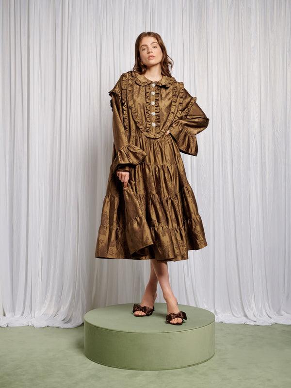 Sister Jane Helen Bib Jacquard Midi Dress