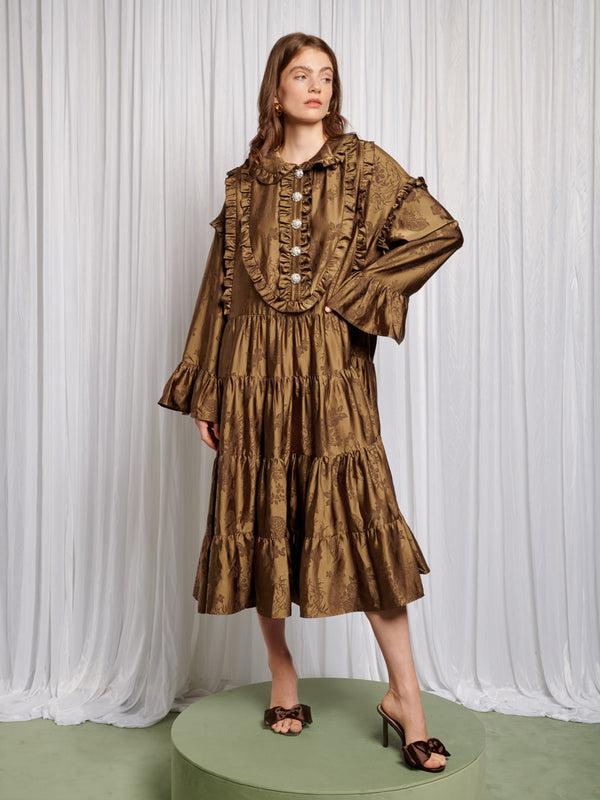 sister jane Helen Bib Jacquard Midi Dress