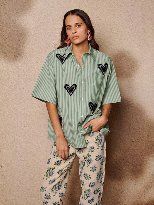 Sister Jane Maris Heart Embellished Boxy Shirt