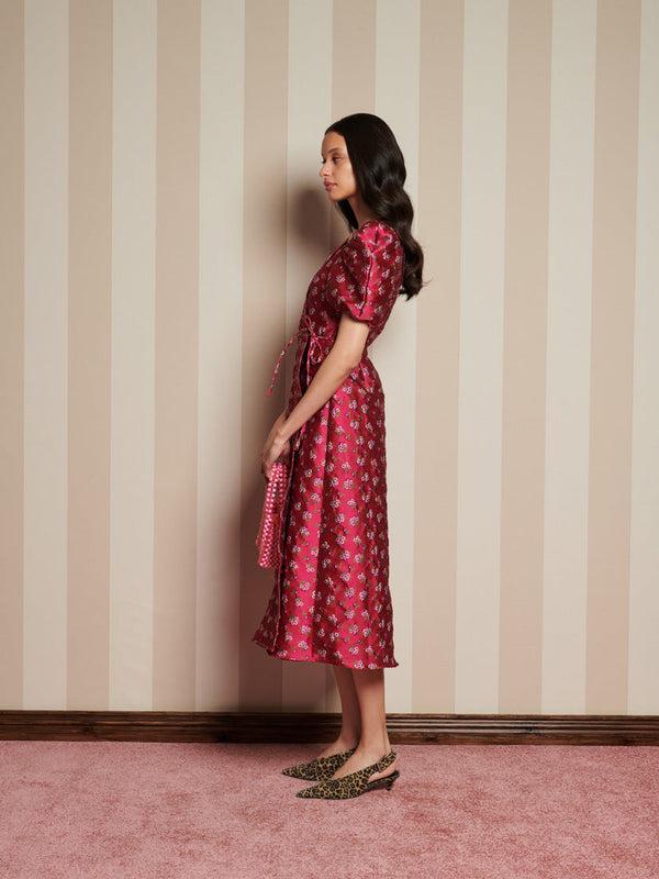 Sister Jane Momento Jacquard Midi Wrap Dress