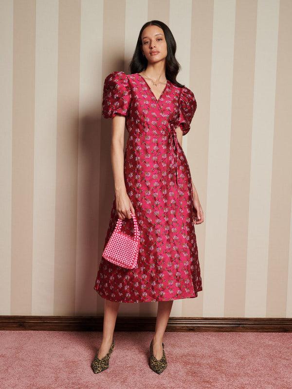 sister jane Momento Jacquard Midi Wrap Dress