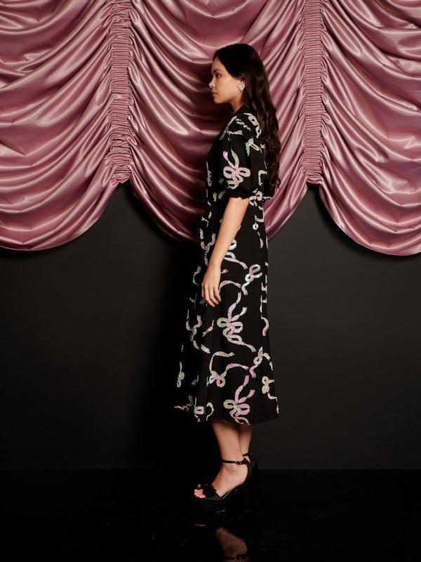 Sister Jane Ripple Bow Embellished Midi Dress