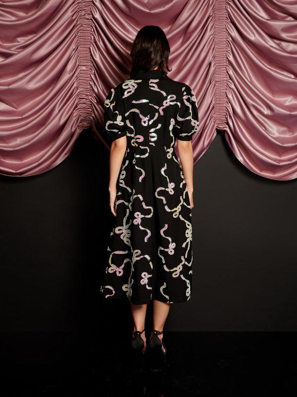 Sister Jane Ripple Bow Embellished Midi Dress