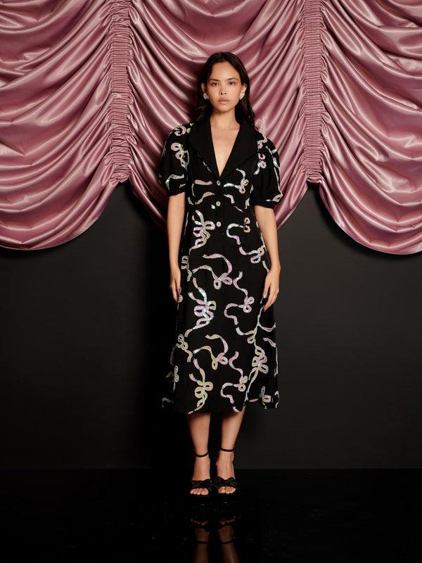 Sister Jane Ripple Bow Embellished Midi Dress