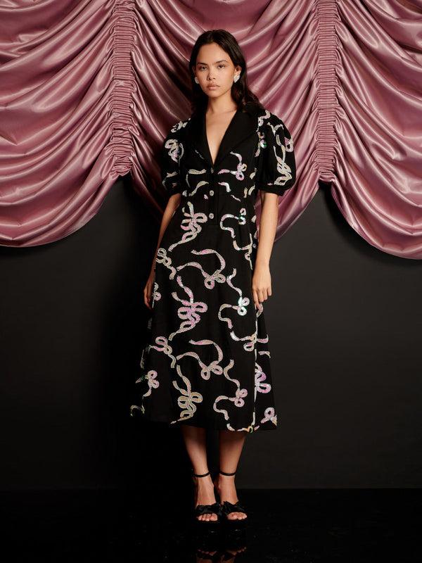 sister jane Ripple Bow Embellished Midi Dress