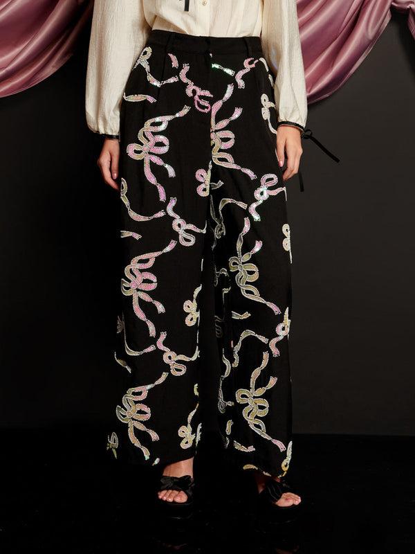 sister jane Ripple Bow Embellished Trousers
