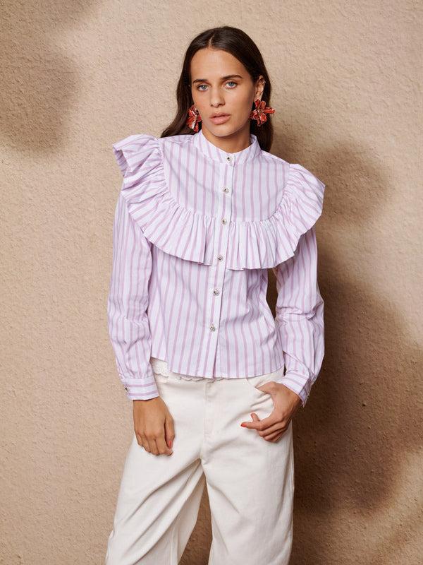 sister jane Solene Stripe Ruffle Blouse