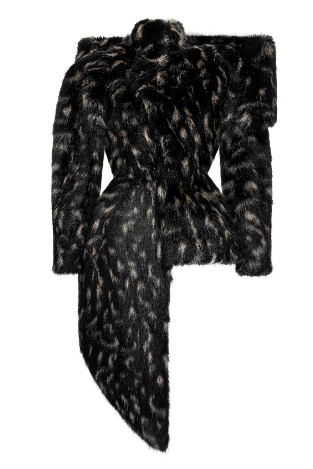 situationist Black Asymmetric Faux Fur Coat