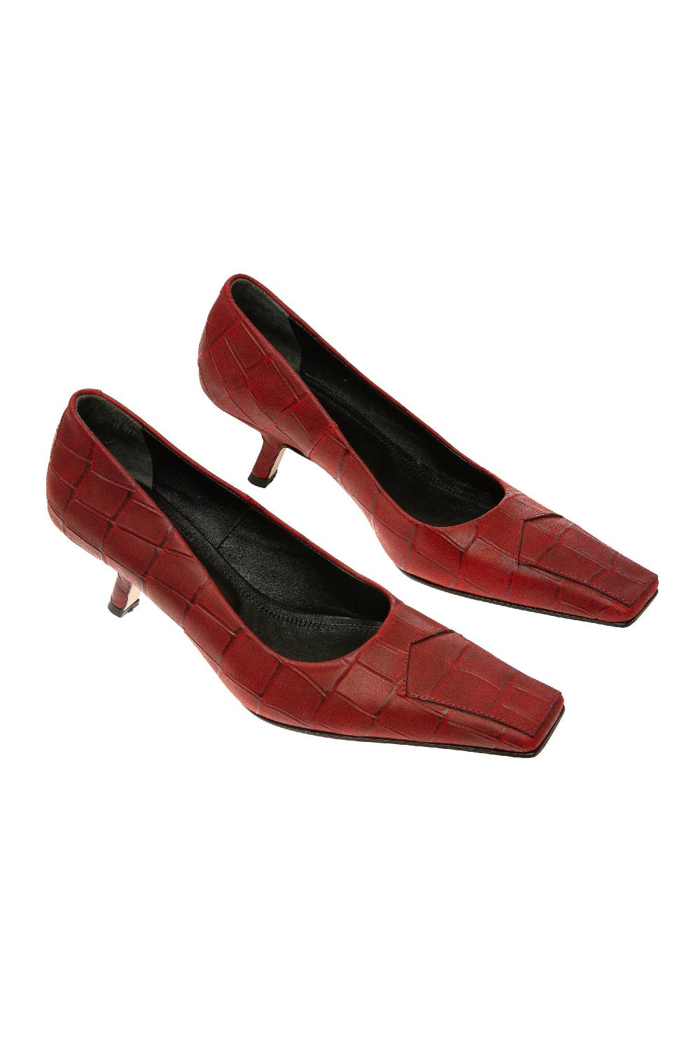 situationist Red Crocodile Embossed Pumps