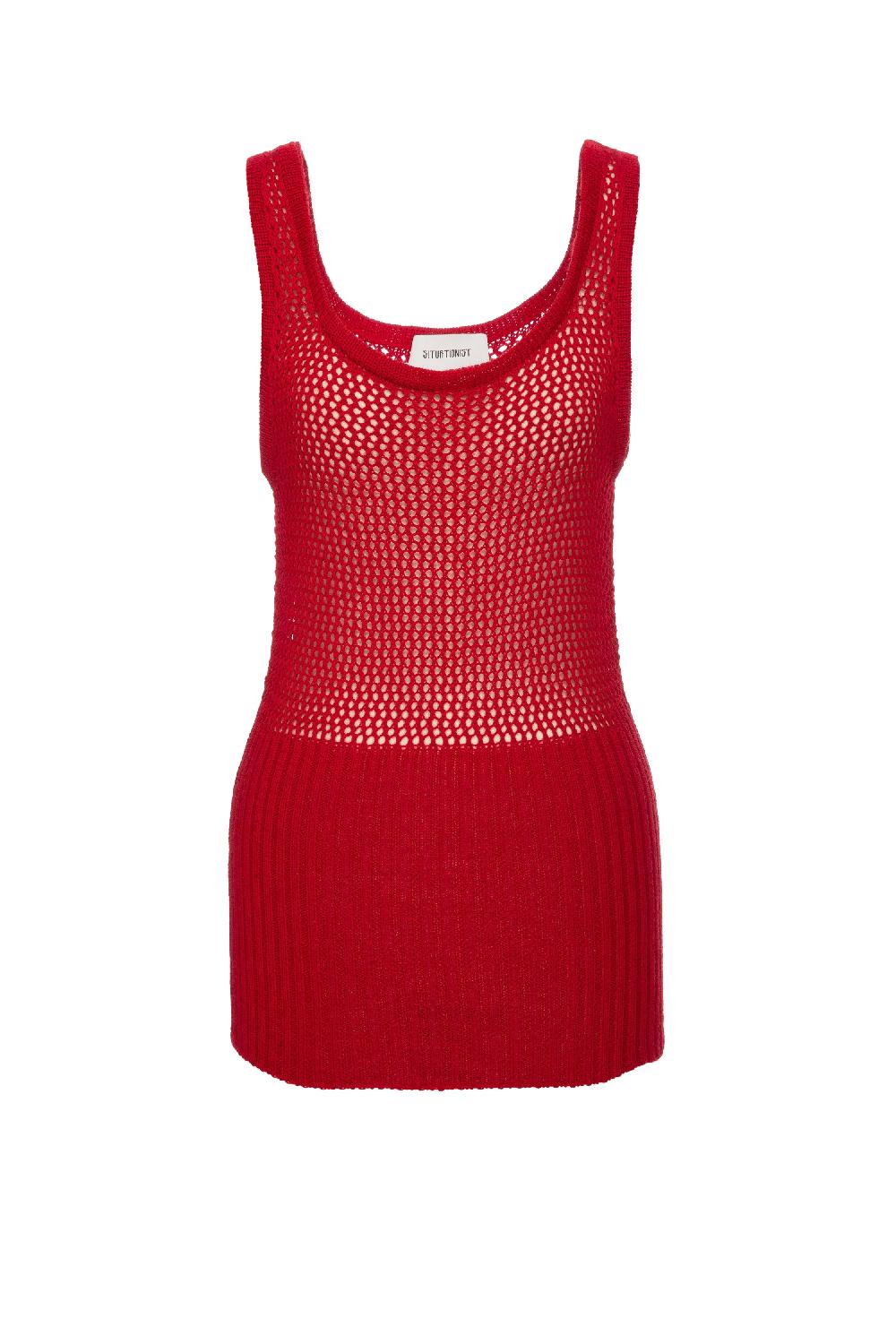 Situationist Red Hand-knitted Top With Bolero