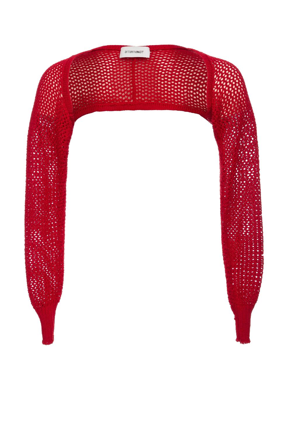 Situationist Red Hand-knitted Top With Bolero