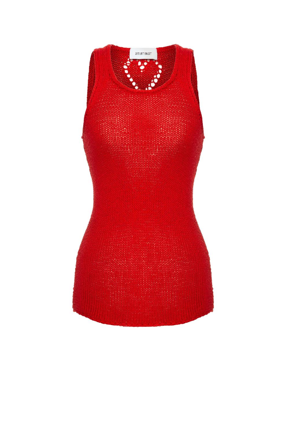 situationist Red Hand-knitted Top