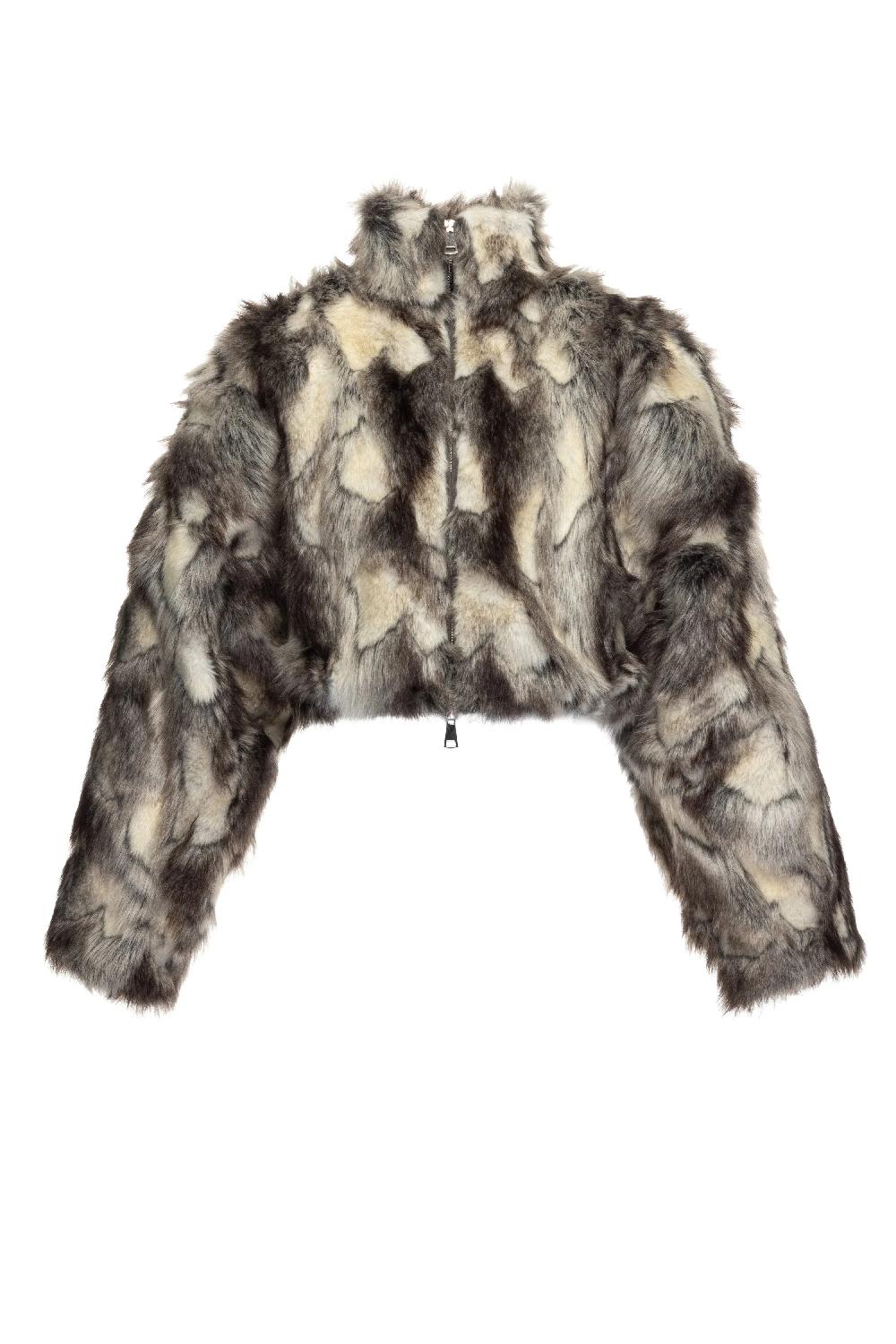 situationist White and Grey Faux Fur Jacket