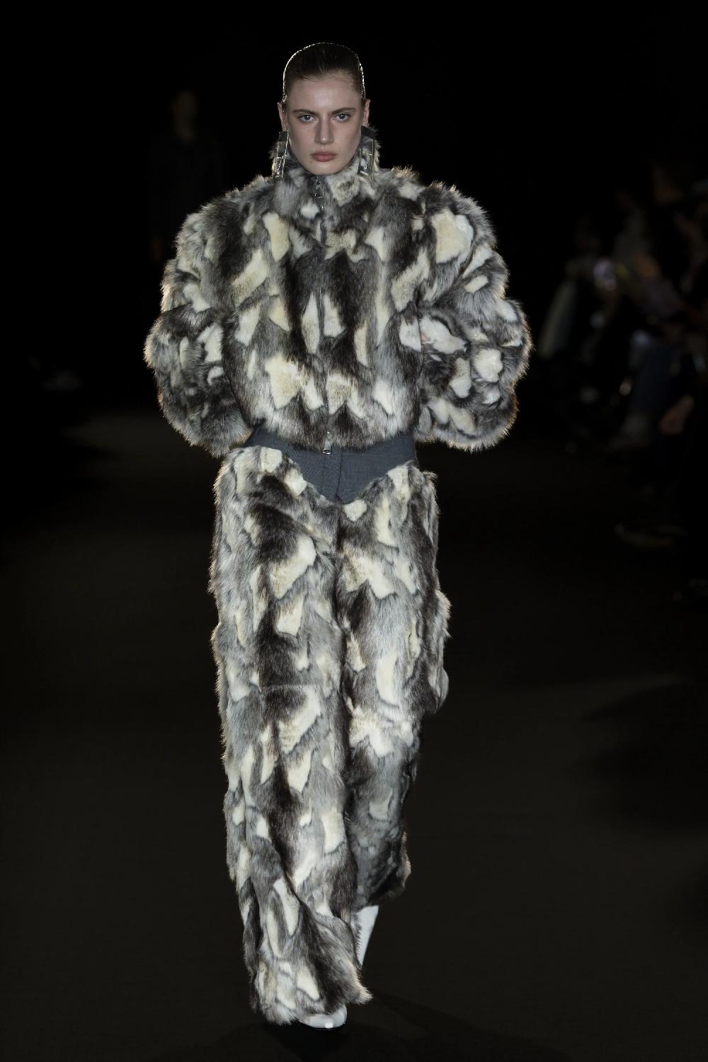 Situationist White And Grey Faux Fur & Wool Pants
