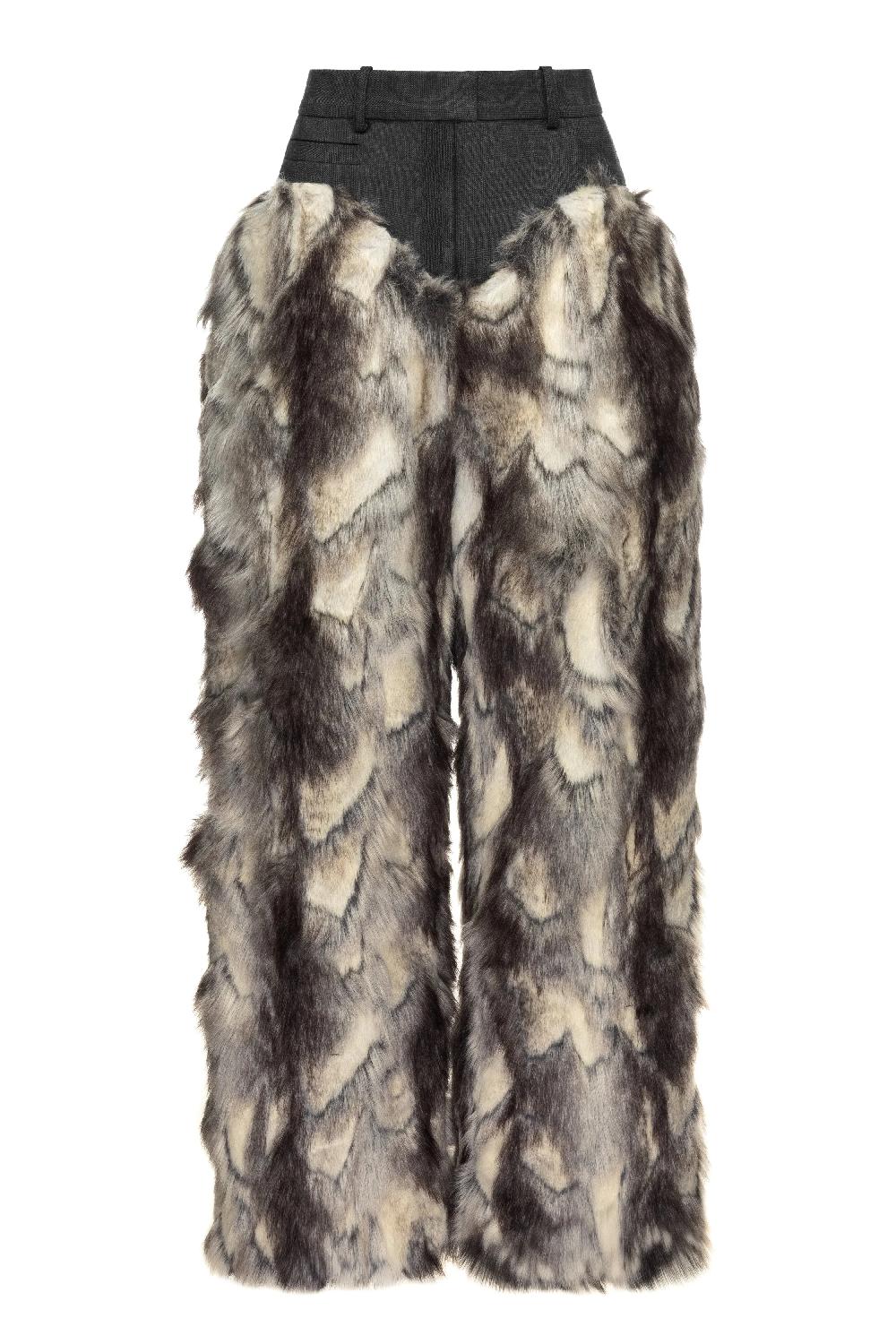 situationist White and Grey Faux Fur & Wool Pants