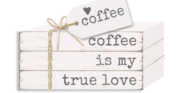 Sixtrees Coffee Is My True Love - Book Stack Wooden Decorative Kitchen Coffee Everyday