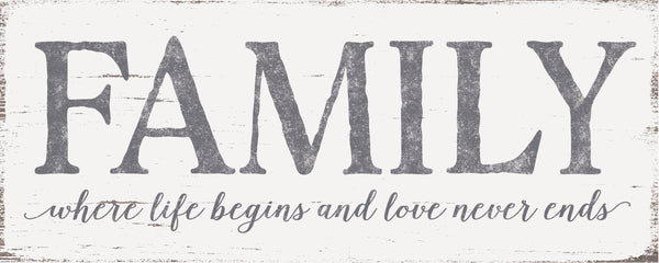 sixtrees 'Family Where Life Begins And Love Never Ends' - 4X10 Wooden Decorative Box Sign