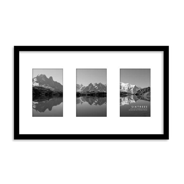 sixtrees Logan Black Picture Frame 10X17 Matted to a 4X6 - Triple (Horizontal / Vertical)