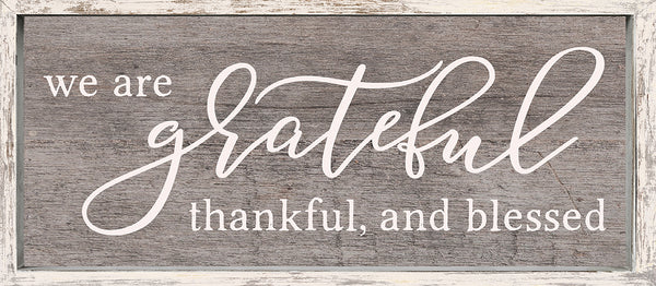 Sixtrees 'We Are Grateful Thankful And Blessed' - 7X16 Framed Wooden Decorative Sign/Plaque