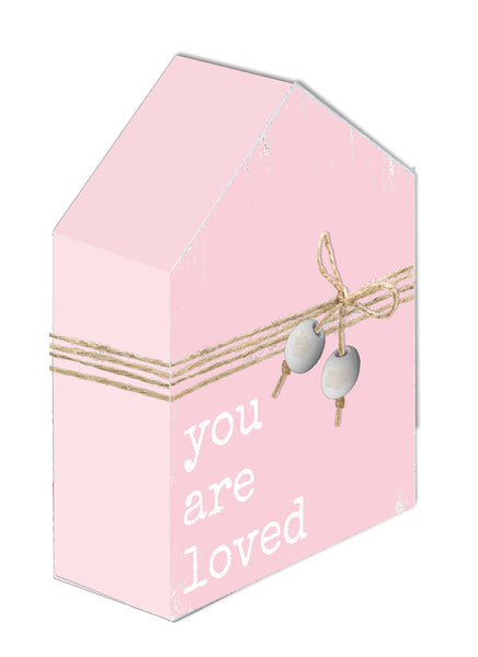 sixtrees 'You Are Loved' - 5X7 Solid Block Baby Sign Pink/Blue