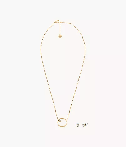skagen Gold-Tone Stainless Steel Necklace and Kariana Earrings Gift Set