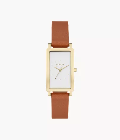 skagen Hagen Lille Three-Hand Brown Leather Rectangular Watch