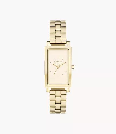 skagen Hagen Lille Three-Hand Gold Stainless Steel Rectangular Watch