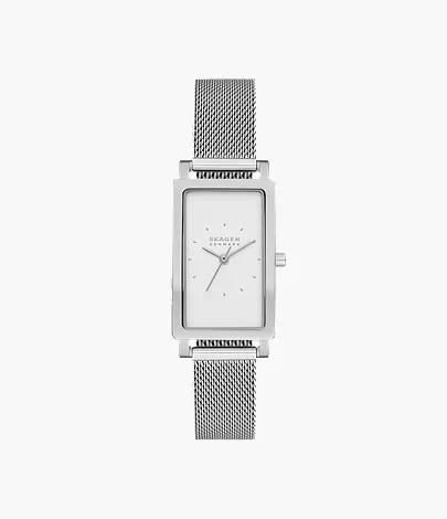 skagen Hagen Lille Three-Hand Stainless Steel Mesh Rectangular Watch