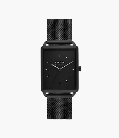 skagen Hagen Three-Hand Black Stainless Steel Mesh Watch