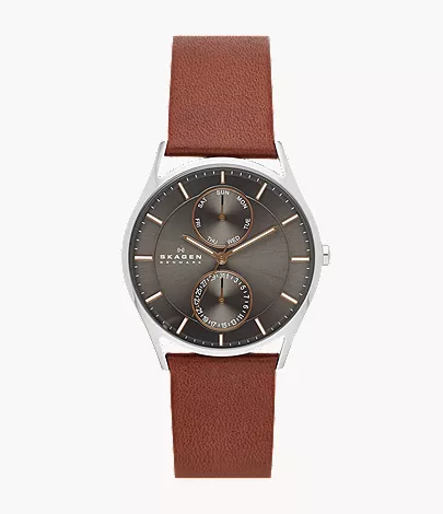 skagen Holst Multifunction Medium Brown Leather Watch