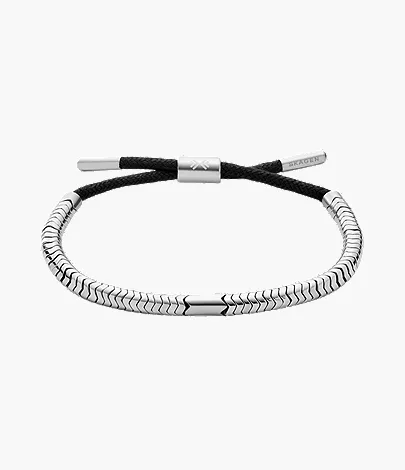 skagen Pelle Silver-Tone Hematite Beaded Bracelet Men Jewelry Bracelets