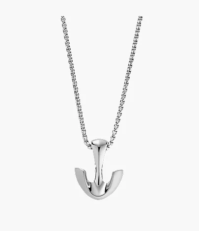 skagen Pendler Silver-Tone Stainless Steel Anchor Pendant Necklace Sale Men's Sale Jewelry