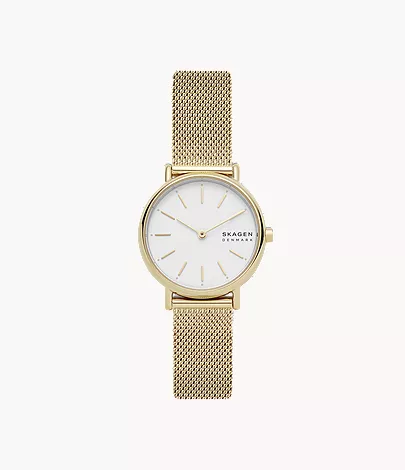 skagen Signatur Lille Slim Gold-Tone Steel Mesh Watch