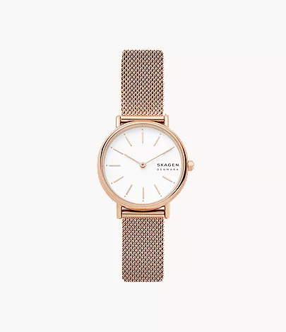 skagen Signatur Lille Slim Rose Gold-Tone Steel Mesh Watch